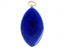 Georgian Blue Glass & Seed Pearl Navette Shaped Pendant in Original Case