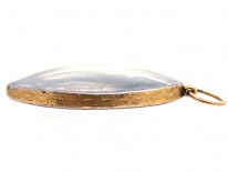 Georgian Blue Glass & Seed Pearl Navette Shaped Pendant in Original Case