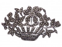 Art Deco Silver ​& Marcasite Flowers in Basket Brooch