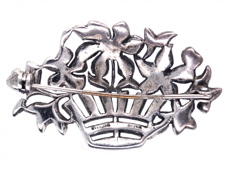 Art Deco Silver ​& Marcasite Flowers in Basket Brooch