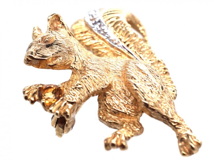 9ct Gold & Diamond Squirrel Brooch