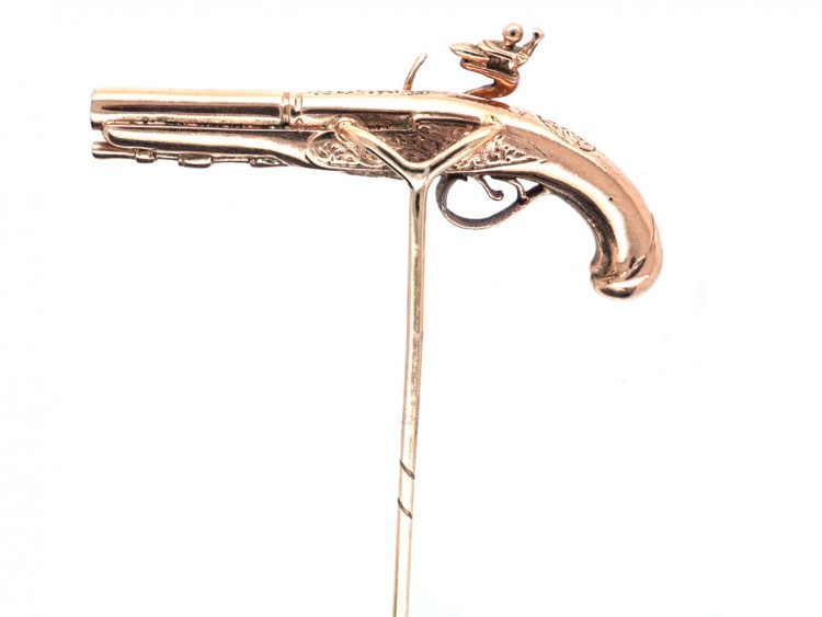 9ct Gold Flint Lock Pistol Stick Pin