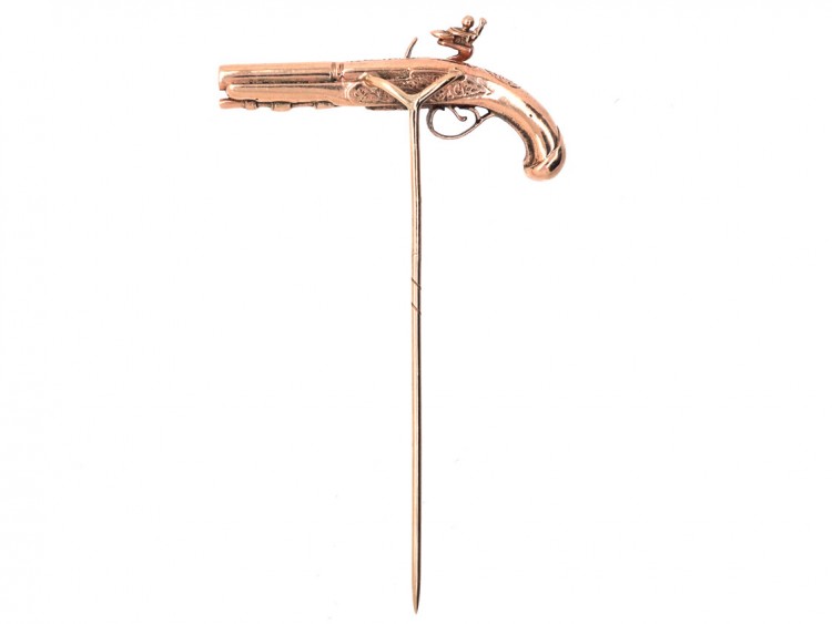 9ct Gold Flint Lock Pistol Stick Pin