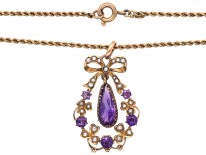 9ct Gold Amethyst & Natural Split Pearl Pendant on a 9ct Prince of Wales Twist Chain