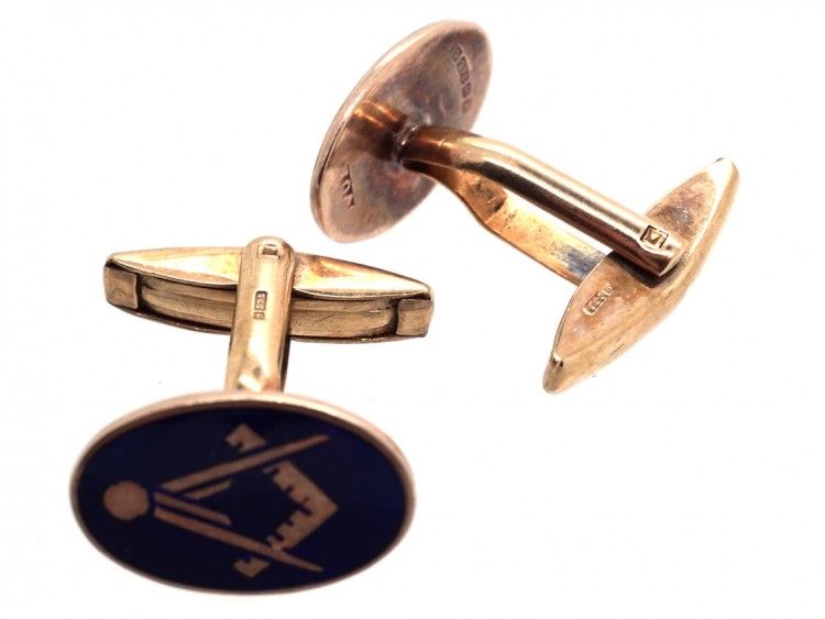 9ct Gold Masonic Blue Enamel Cufflinks