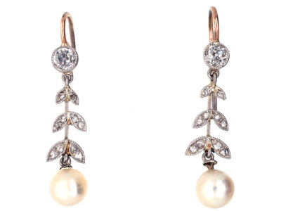 Edwardian Natural Pearl & Diamond Drop Earrings