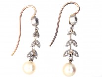 Edwardian Natural Pearl & Diamond Drop Earrings