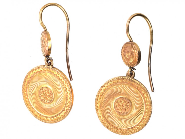 Regency 18ct Gold Swirly Double Drop Earrings