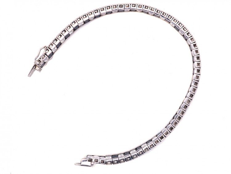 Art Deco Silver Black & White Faceted Paste Bracelet