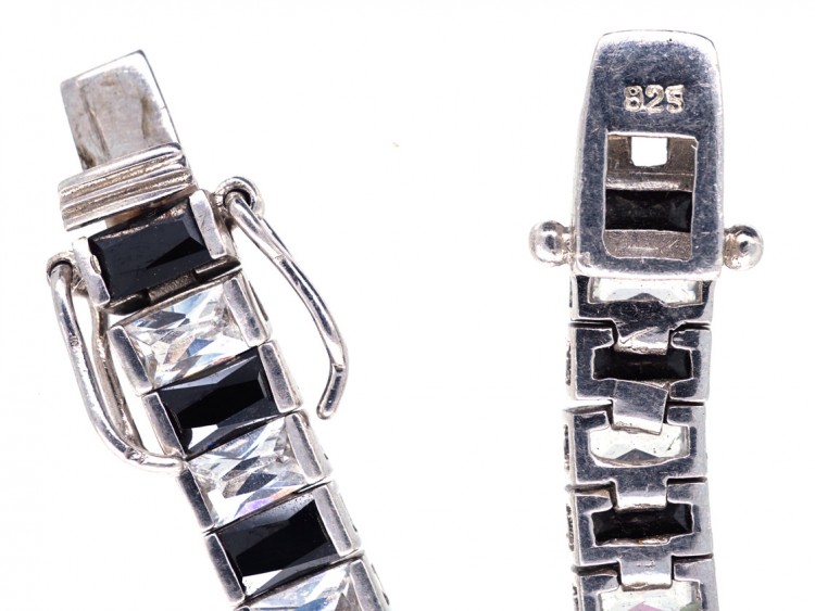 Art Deco Silver Black & White Faceted Paste Bracelet