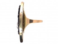 Georgian 15ct Gold, Large Navette Shaped Ring with Blue Enamel & Rose Diamond Rose Motif