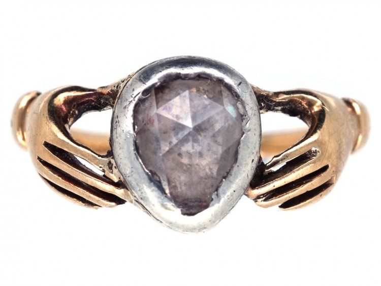 Georgian Hands & Heart Rose Fede Diamond Ring