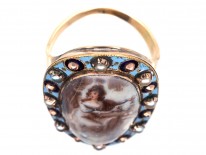 Georgian Gold Miniature Ring with Enamel, Pearl & Diamond Surround