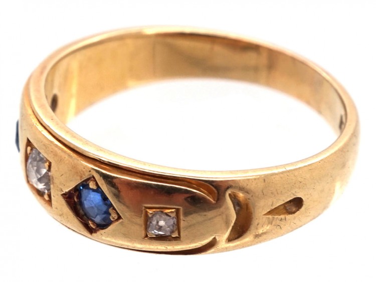 Victorian 18ct Gold, Sapphire & Diamond Gypsy Ring