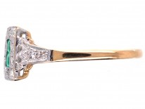 Art Deco 18ct Gold ​& Platinum, Emerald ​& Diamond Ring