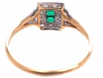 Art Deco 18ct Gold ​& Platinum, Emerald ​& Diamond Ring