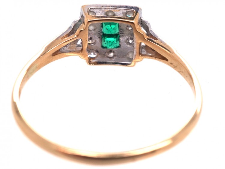 Art Deco 18ct Gold ​& Platinum, Emerald ​& Diamond Ring