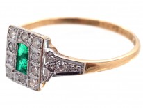 Art Deco 18ct Gold ​& Platinum, Emerald ​& Diamond Ring