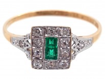 Art Deco 18ct Gold ​& Platinum, Emerald ​& Diamond Ring