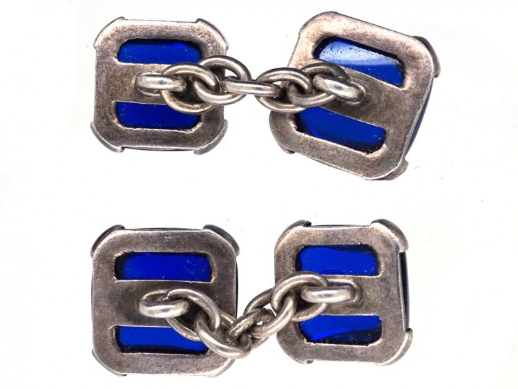 Silver & Blue Synthetic Sapphire Cufflinks