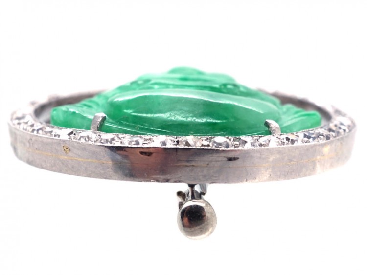 Art Deco Jade & Diamond Buddha Brooch