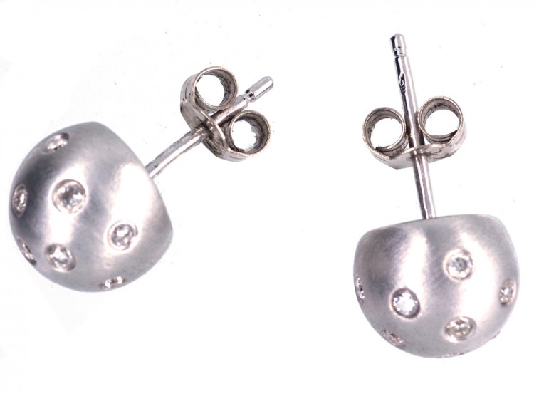 18ct White Gold & Diamond Ball Earrings