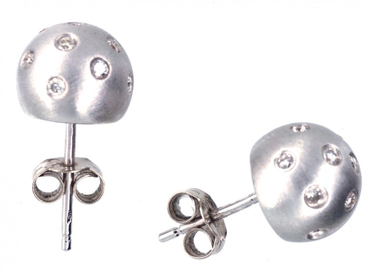 18ct White Gold & Diamond Ball Earrings