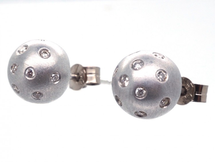 18ct White Gold & Diamond Ball Earrings