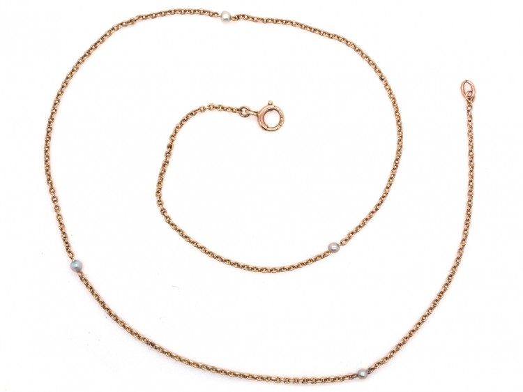 Edwardian 18ct Gold & Natural Pearls Chain