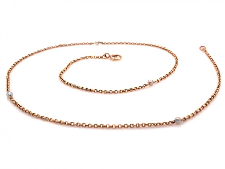 Edwardian 18ct Gold & Natural Pearls Chain