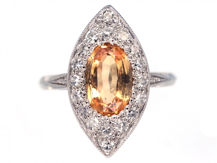 Edwardian Topaz & Diamond Marquise Ring