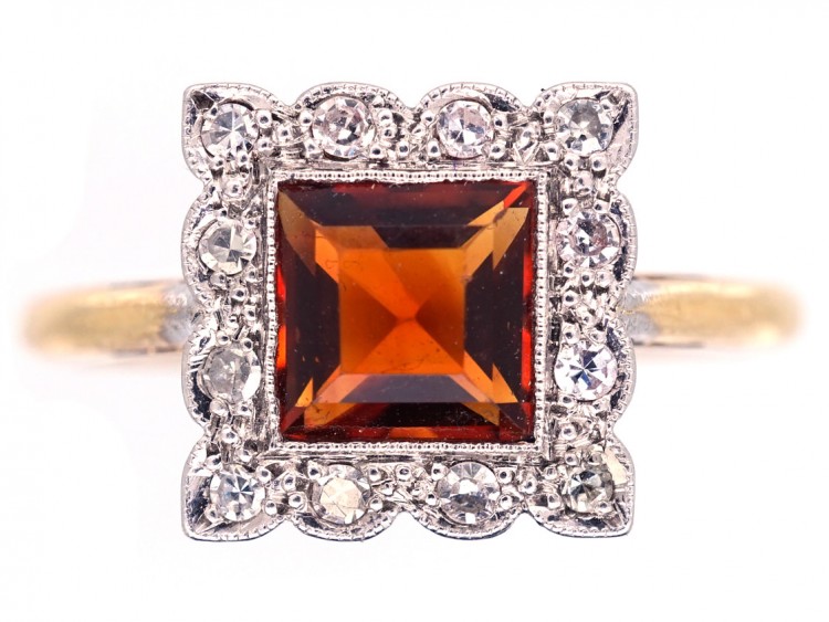 Art Deco Diamond & Citrine Square Ring