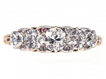 Victorian 18ct Gold Five Stone Diamond Carved Half Hoop Ring