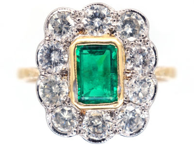 18ct Gold Emerald & Diamond Rectangular Art Deco Ring