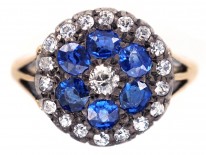Edwardian 18ct Gold Sapphire & Diamond Cluster Ring