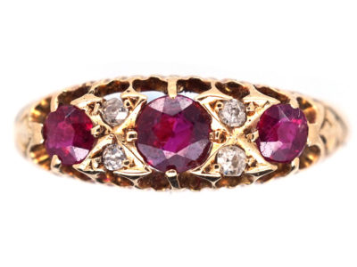 Edwardian 18ct Gold Three Stone Ruby & Diamond Ring