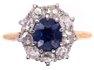 Art Deco Sapphire & Diamond Cluster Ring