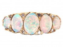 Edwardian Five Stone Opal Carved Half Hoop Ring