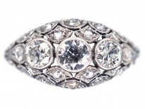 Art Deco Diamond Three Stone Diamond Boat Shaped Ring