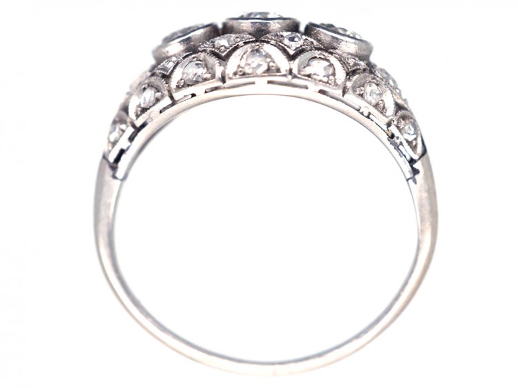 Art Deco Diamond Three Stone Diamond Boat Shaped Ring