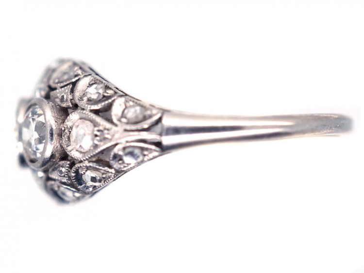 Art Deco Diamond Three Stone Diamond Boat Shaped Ring