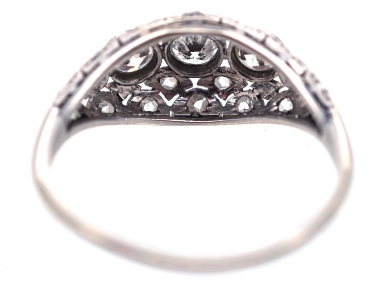 Art Deco Diamond Three Stone Diamond Boat Shaped Ring