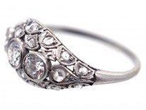Art Deco Diamond Three Stone Diamond Boat Shaped Ring