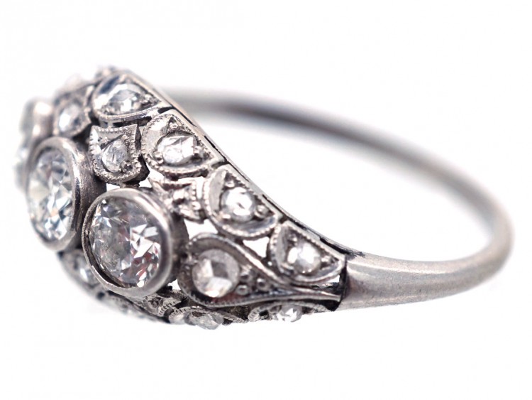 Art Deco Diamond Three Stone Diamond Boat Shaped Ring