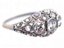 Art Deco Diamond Three Stone Diamond Boat Shaped Ring