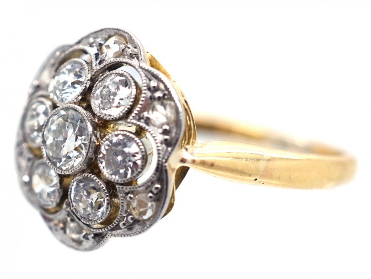 Edwardian 18ct Gold & Platinum Openwork Diamond Cluster Ring