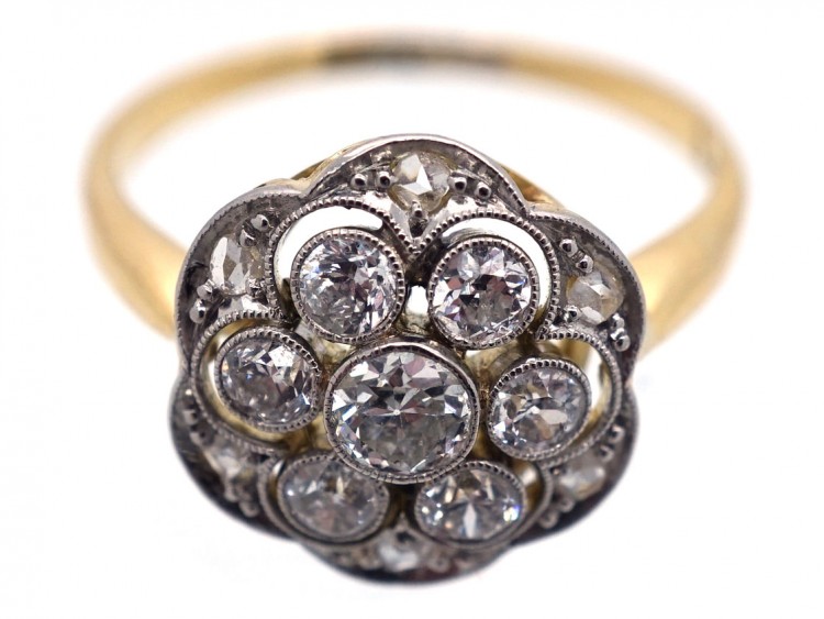 Edwardian 18ct Gold & Platinum Openwork Diamond Cluster Ring