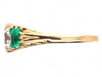 Victorian 18ct Gold, Emerald & Diamond Five Stone Carved Half Hoop Ring