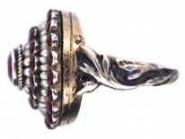 Austro-Hungarian Silver Garnet ​& Natural Pearls Cluster Ring