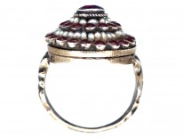 Austro-Hungarian Silver Garnet ​& Natural Pearls Cluster Ring